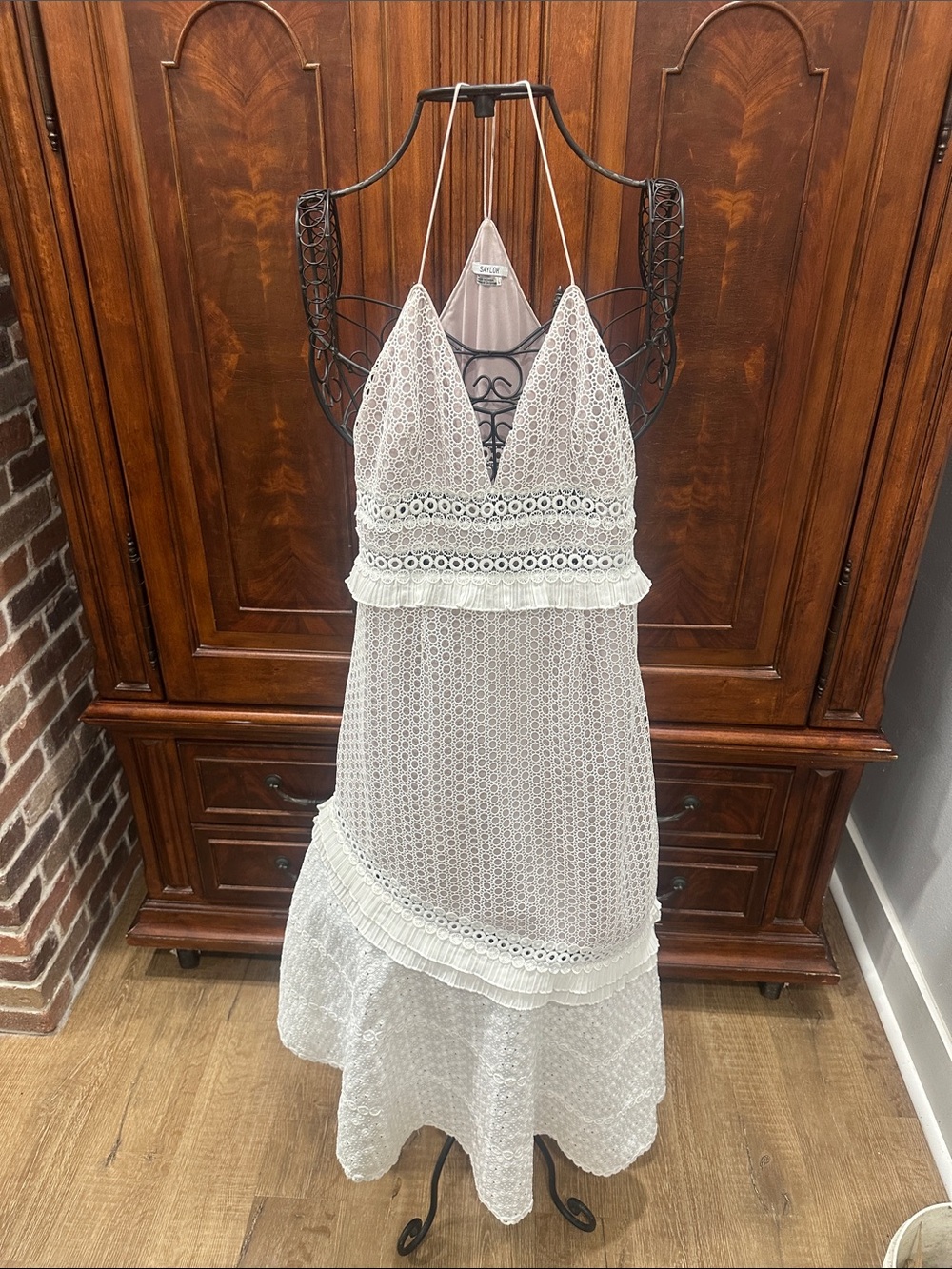 SAYLOR Ivory Eyelet Lace Maxi Dress with Ruffle Tier